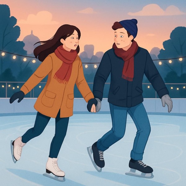 아이스링크에서 데이트하는 커플
